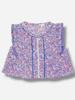 Poupette St Barth Girls' Blue Adeh Ruffle Top Size 8